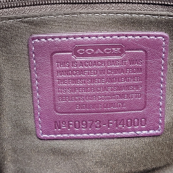 Coach Burgundy Suede Leather Logo Medium Satchel Handbag F0973-14000 - Picture 3 of 12